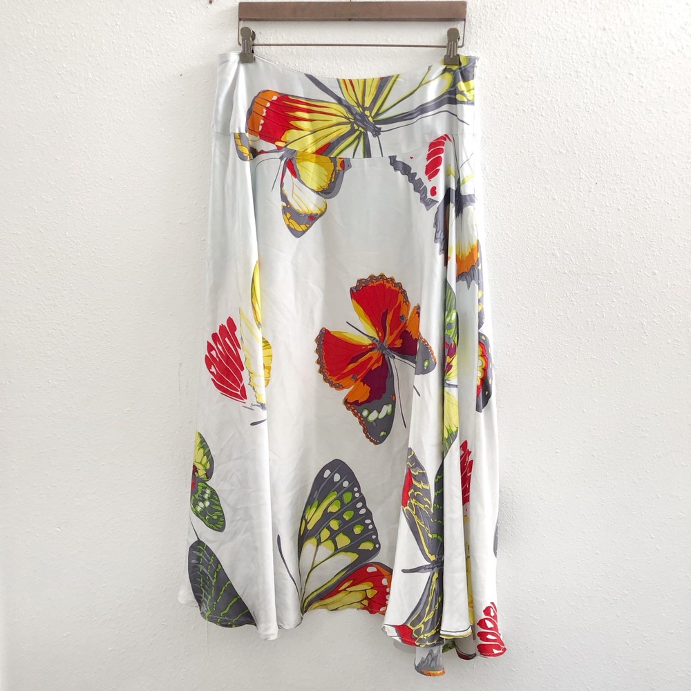 NEIMAN MARCUS Vintage 100% Silk Butterfly Skirt Size Large - Picture 2 of 7